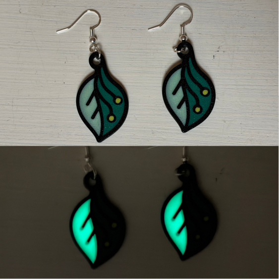 Bioglow Leaf 3D-Printed Earrings (Pair — Glow-in-the-Dark!)