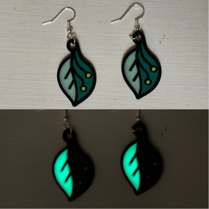 Bioglow Leaf 3D-Printed Earrings (Pair — Glow-in-the-Dark!)