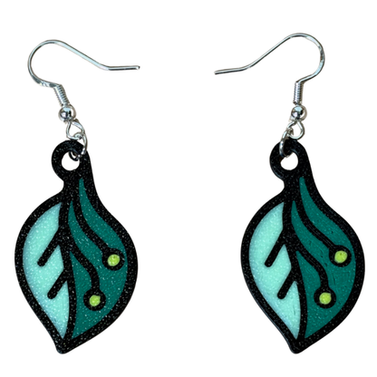 Bioglow Leaf 3D-Printed Earrings (Pair — Glow-in-the-Dark!)